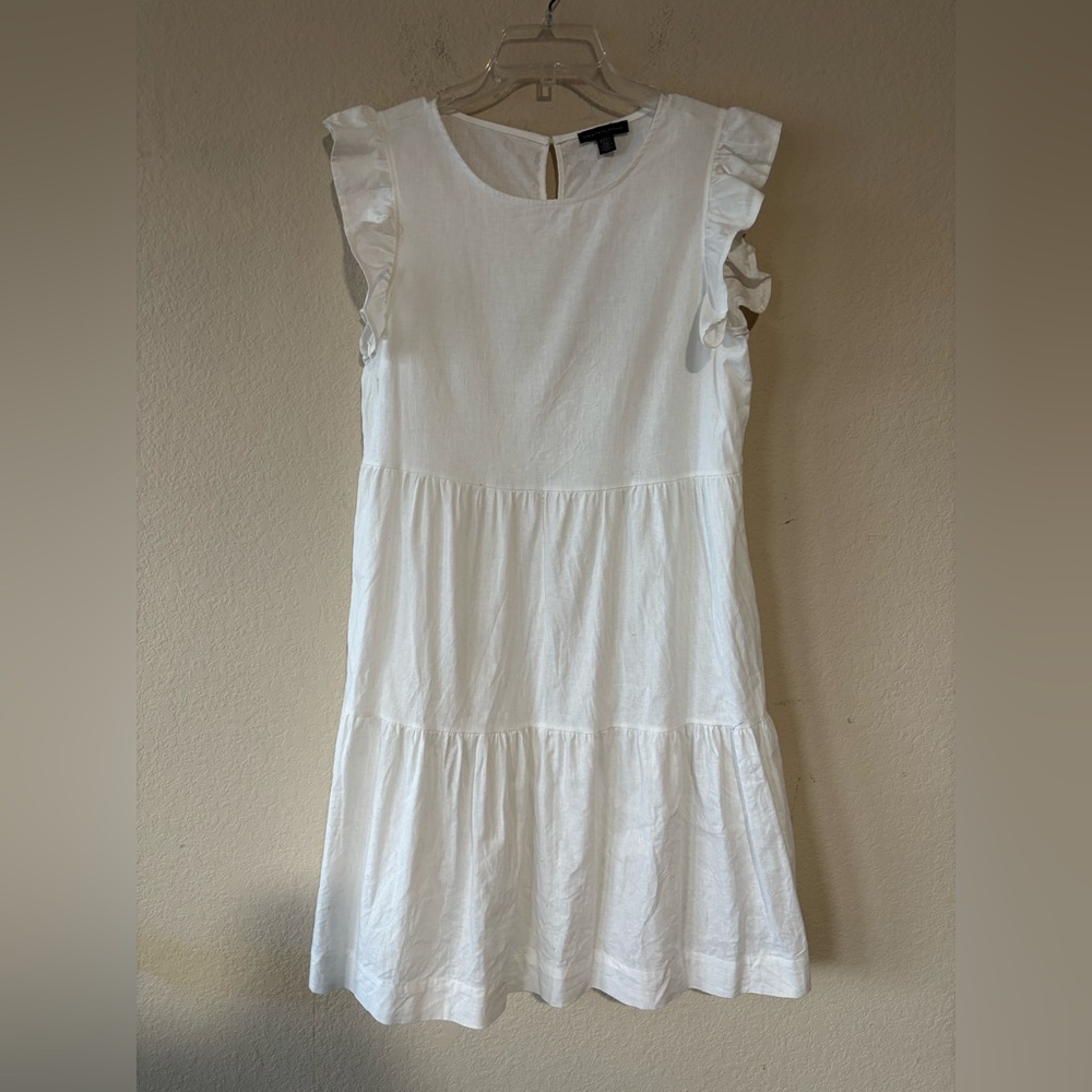 Women M Saks Fifth Avenue Tiered Sun Flounce Peasant Boho Dress Linen Cotton - Picture 1 of 8